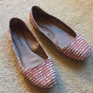 Orange and White Leather and Cloth Flats
